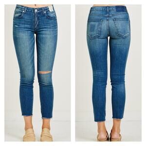 AMO Stix Crop Mid Rise‎ Distressed Skinny Jeans 26 Night Owl Wash